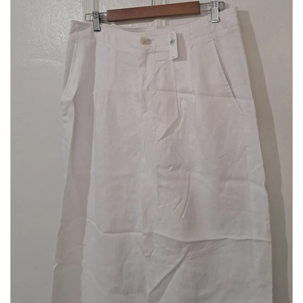 Banana Republic Womens Size 10 Wide Leg white 100% linen pants Travel Palazzo
